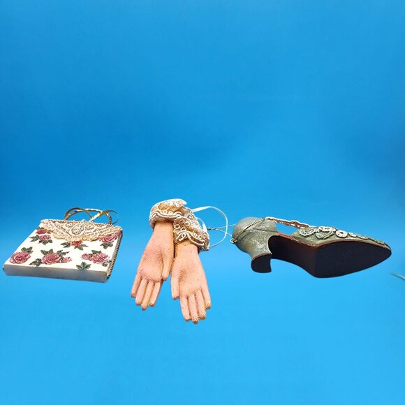Victorian Style Lace Shoe Glove & Purse Ornament Set With Floral Accents & Rose - Picture 7 of 7